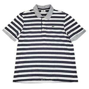 Lacoste Polo Shirt Mens 6 Striped Classic Fit Navy Blue White Preppy Luxury